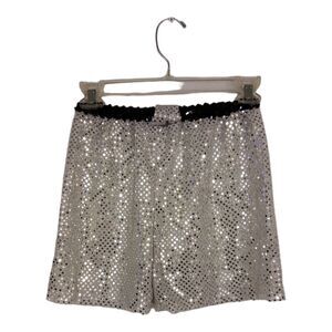 Girls Sequin Dance Shorts  Silver/Black Cheer Costume Jazz Size Medium